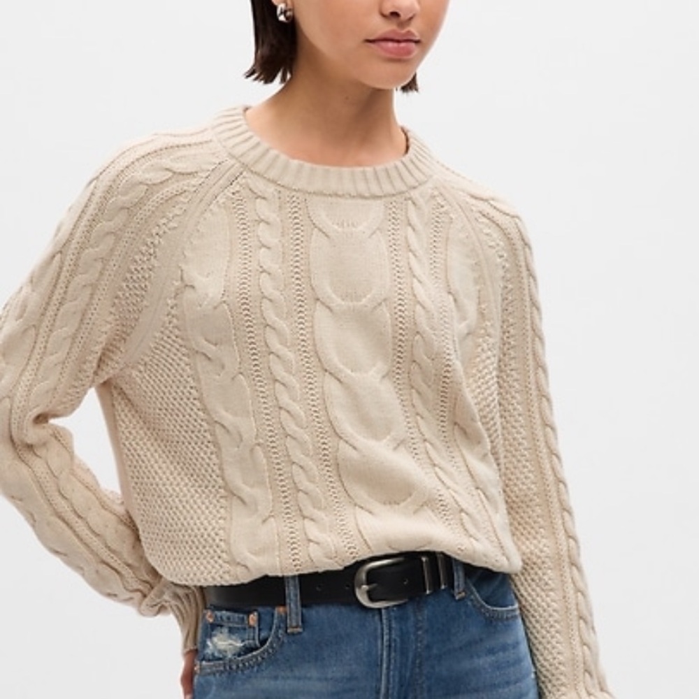 GAP Classic Cable Knit Sweater 100% Cotton Chino Beige size Small
